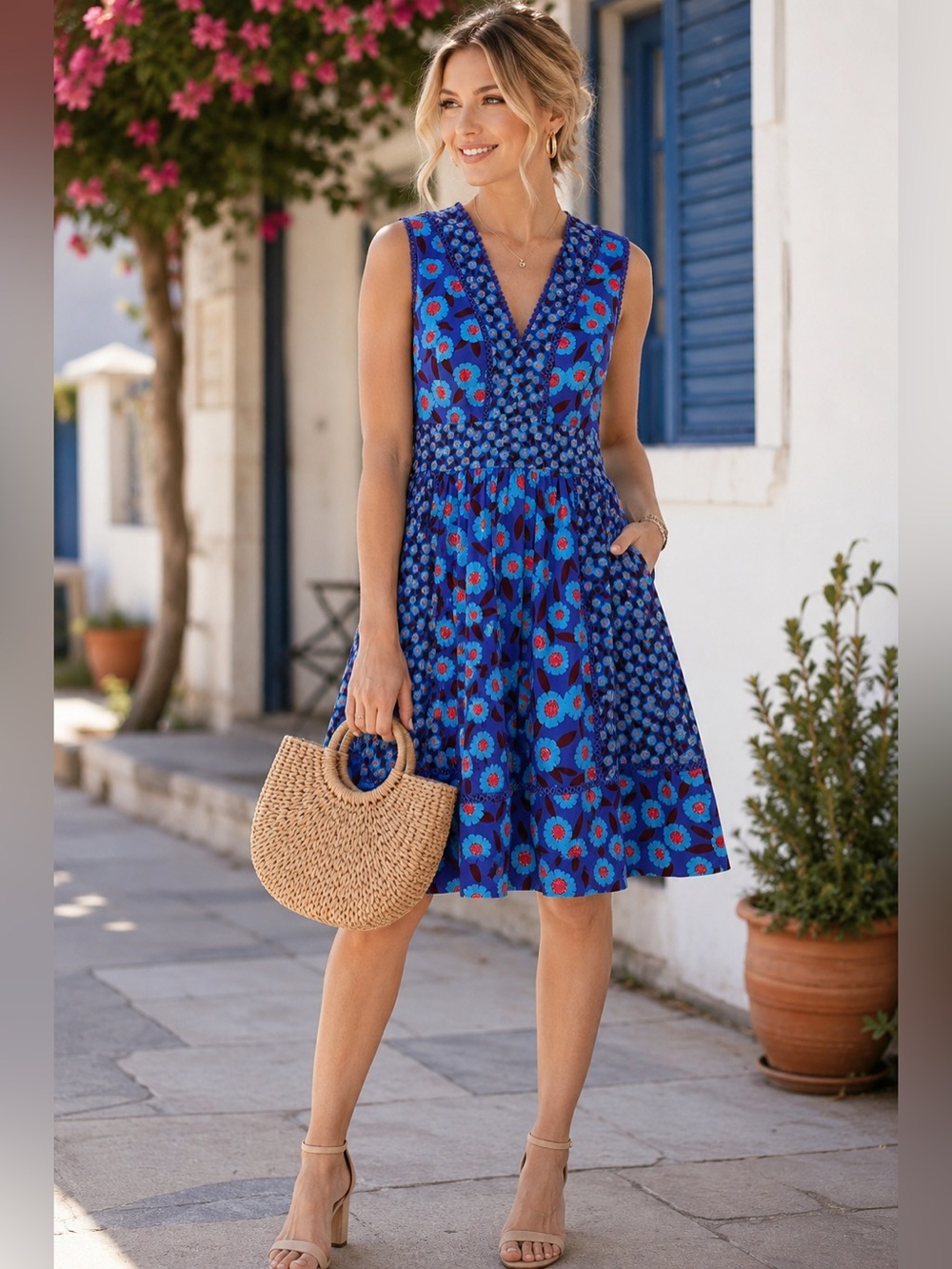 Kate Spade New York Blue Floral Fit & Flare Dress Size 4